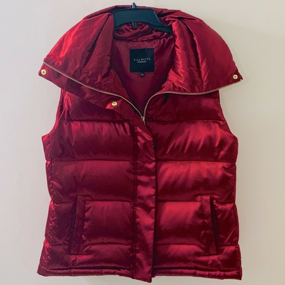 Claret Red Down High Zip Puffer Vest - Picture 8 of 12
